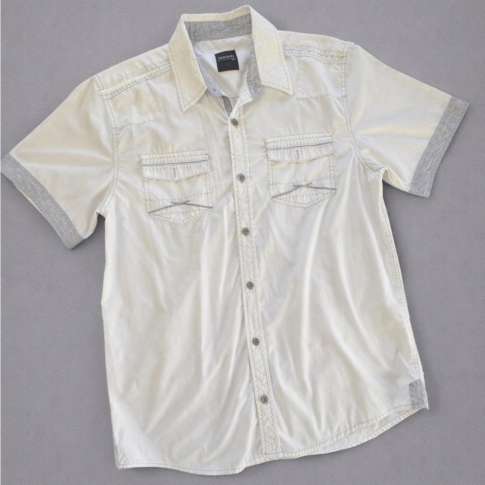 Vertical Sport Short Sleeve Button-Down Shirt white gray size L
